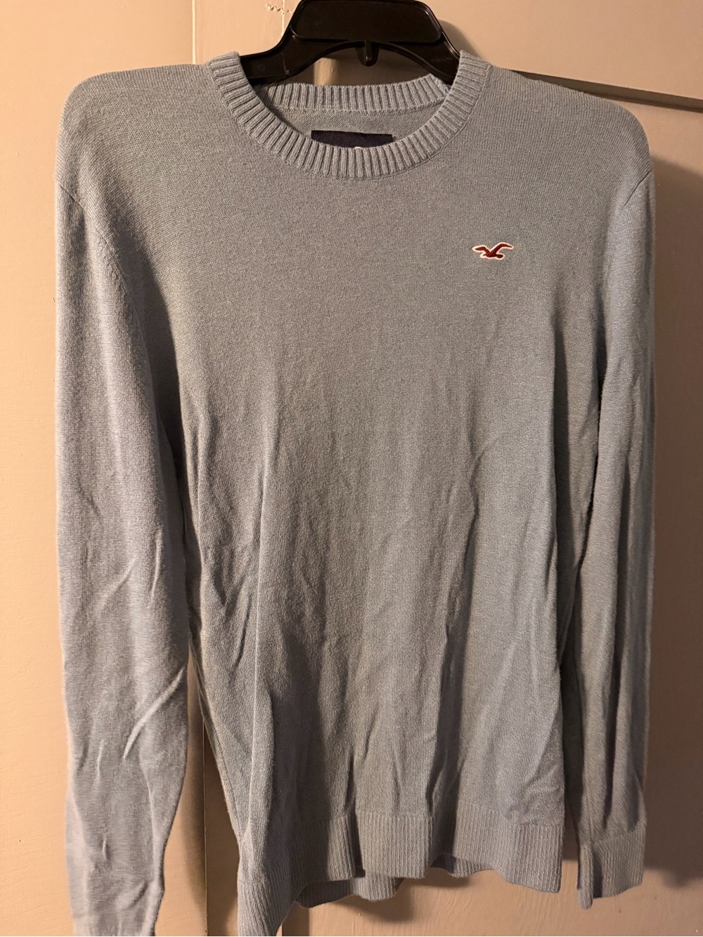 Hollister Men’s Pale Blue Crewneck Sweater with Embroidered Logo